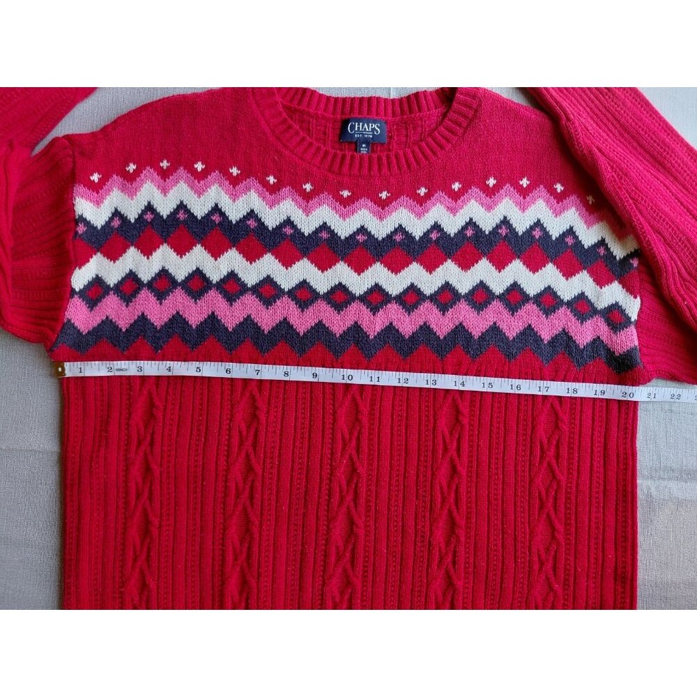 Chaps Fair Isle Cable Knit Sweater Top Med Pullover Crew Neck Soft Cozy Winter - Picture 8 of 10